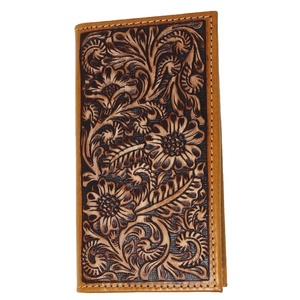 Portefeuille unisexe en cuir véritable pleine fleur RFID, design long bohème fait main, fermeture à rabat, pur, élégant, durable, idéal pour un cadeau 8x4x1 - Product Image 1