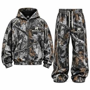 men's <b>Camouflage</b> <b>Tracksuit</b> Set Hooded Zipper Full Length Pants Casual Autumn Wear Unisex Adult Breathable Polyester - Product Image 4