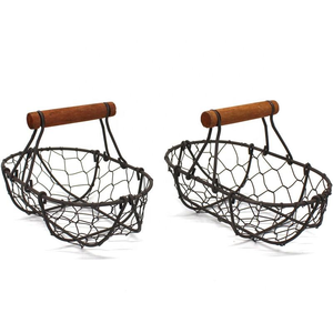 Kitchen Oval Chicken Metal Wire Storage Vegetable <b>Bread</b> Egg <b>Basket</b> with Wood Handles Eco-Friendly Multifunction Folk Art - Product Image 1