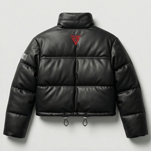 Wholesale Winter Warm PU Leather Puffer <b>Jacket</b> Men Women Custom Cropped Bubble Coat Thick Padded <b>Waterproof</b> Quilted Parka <b>Jacket</b> - Product Image 3