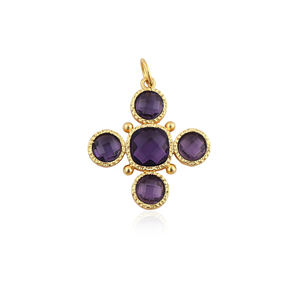Pendentif Croix Tendance en Quartz Améthyste Plaqué Or 18 carats en Laiton Massif Perlé pour la Fabrication de Bracelets de Bijoux Spirituels pour Enfants - Product Image 1