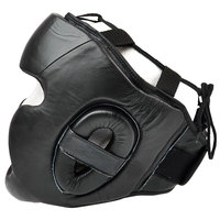 Casque de protection intégral professionnel en cuir noir - Casque de sparring haute résistance - Protection renforcée des joues et du menton