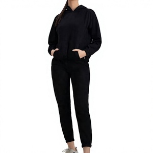 Women's Custom Logo 100% Cotton Fleece Jogger <b>Set</b> <b>Crop</b> <b>Top</b> & Pant Breathable Plus Size Tracksuits By Salamons Wears - Product Image 1