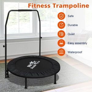 Mini trampoline de fitness rectangulaire noir de haute qualité avec poignée en mousse réglable, 10 pieds, 12 pieds, supporte 400 lb - Product Image 3