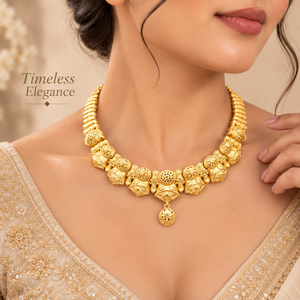 Intricate Ethnic Statement <b>Necklace</b> <b>Set</b> | Gold Tone Jewelry with Drop Earrings | <b>Indian</b> Bridal Wedding Party Wear <b>Necklace</b> <b>set</b> - Product Image 4