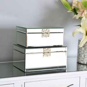 Juego de Cajas de Almacenamiento de Joyas de Vidrio Plateado con Cierre Geométrico Dorado, Bordes Biselados, Forro Suave, Organizador Decorativo para Recuerdos - Product Image 1