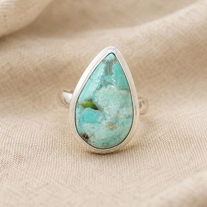 Bague en turquoise naturelle Kingman en forme de poire, en argent sterling 925, sertie à la main, bijou statement pour femme, style bohème, or rose et jaune - Product Image 3