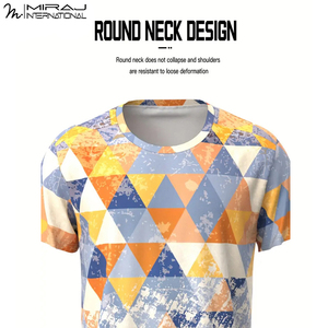 เสื้อยืดสั่งทำราคาส่งปี 2026 ลายกราฟิกสามเหลี่ยมหลากสีทันสมัย ผ้าระบายอากาศน้ำหนักเบา พิมพ์ลายแบบซับลิเมชั่น - Product Image 6