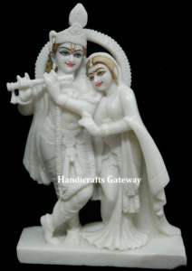 Sculpture en marbre poli Radha Krishna blanc - Product Image 6