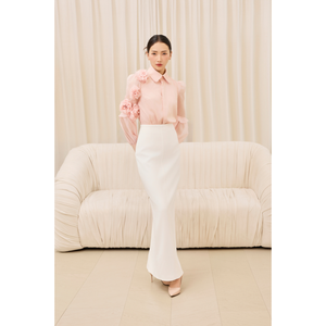 Blusa Romántica para Mujer Lista para Enviar, con Adornos Florales en 3D, Mangas Transparentes, Elegante para Oficina, Venta al Por Mayor - Product Image 6