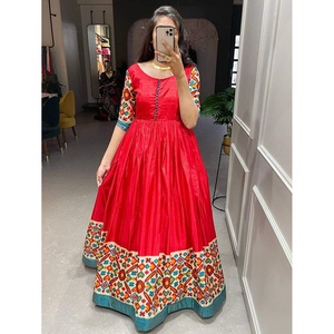 LATEST DOLA <b>SILK</b> PRINT WITH FOIL WORK ONLY GOWN <b>RED</b> - Product Image 1