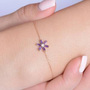 Pulseras de Copo de Nieve de Amatista, Delicadas, en Plata de Ley 925 con Baño de Oro Rosa de 14K, Joyería de Invierno, Regalo - Product Image 3