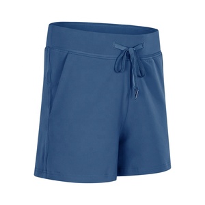 Shorts taille haute pour femmes, couleur unie, tricotés en coton et élasthanne, décontractés, respirants, avec poches, coupe régulière - Product Image 2