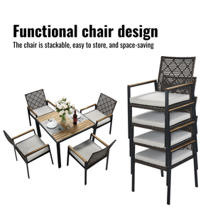 Set tavolo da pranzo con Patio in legno di Acacia per tutte le stagioni Set da caffè marrone colore ombrellone in Rattan per le impostazioni del giardino esterno - Product Image 4