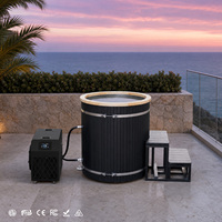 Baignoire de trempage à froid en WPC noir pour hôtel et spa avec revêtement en acier inoxydable 304, bain de glace composite à faible entretien avec refroidisseur numérique