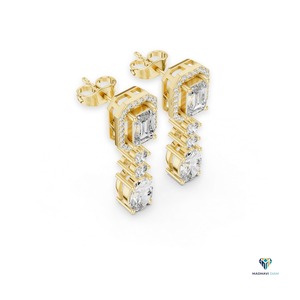 Boucles d'oreilles pendantes en or jaune 14 carats avec émeraude et diamant ovale de laboratoire de 3,03 carats en or massif - Product Image 3