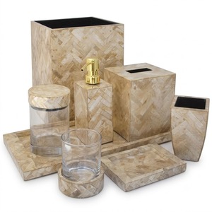 European Style Eco Friendly Natural Horn Decorative Glass <b>Bathroom</b> <b>Accessory</b> <b>Set</b> with Horn Inlay Soap Dispenser Tray Jar Luxury - Product Image 2