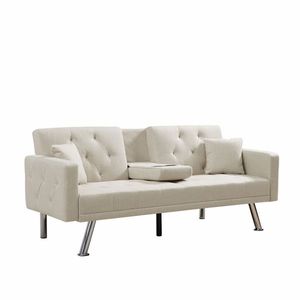 Sofá Cama Convertible de Lino Beige con Diseño sin Brazos, Reclinable, Plegable y Extensible para Sala de Estar - Product Image 5