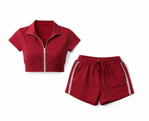 Conjunto de Top Corto con Cremallera y Pantalones Cortos para Mujer, Atuendo Casual de Verano, Cintura Alta con Cordón, Dos Piezas, Ropa Deportiva - Product Image 6