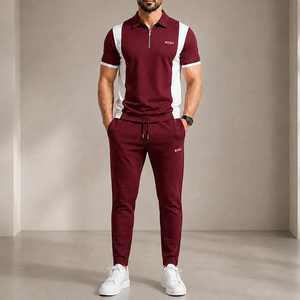 Conjunto Deportivo de Verano Personalizado para Adultos, Estilo Casual, Bloques de Color, Secado Rápido, Transpirable, Camiseta Polo con Cierre de Cremallera, Pantalones Deportivos con Paneles en Contraste - Product Image 4