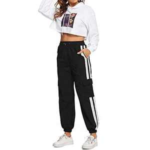 Pantalones Cargo Personalizados para Mujer, Cintura Alta, con Cordón, Holgados, con Franja Lateral, Estilo Jogger, Deportivos, con Puños - Product Image 2