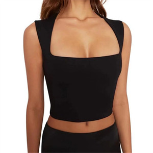Women's Asymmetric Ruched Criss <b>Cross</b> Neck Crop <b>Top</b> Sleeveless Knitted Solid Color Slim Fit Spandex Polyester Tank <b>Top</b> - Product Image 6