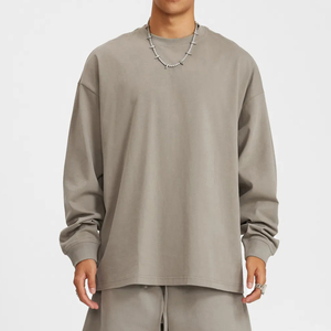 Camiseta de Algodón para Hombre, Cuello Alto Simulado, Manga Larga, Lavado Ácido, Lisa, Básica, con Cuello Alto, Logotipo Personalizado, Ropa en Blanco, Proveedor Mayorista - Product Image 1