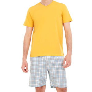 OARH INT INDUSTRY Men's Yellow Crew Neck <b>T</b>-<b>Shirt</b> Shorts Set Casual Summer Wear 100% <b>Polyester</b> Woven Fabric Breathable Printed - Product Image 4