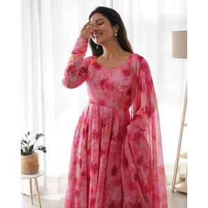 ENSEMBLE COSTUME ANARKALI ORGANZA DOUX PURE AVEC DKB-28 ENTIÈREMENT COUDU - Product Image 2