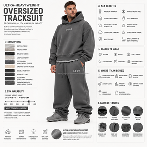 Ensemble deux pièces personnalisé avec logo imprimé en relief, épaules tombantes, en molleton double face, capuche à cordon de serrage, poignets élastiques, vêtements de sport OEM - Product Image 3