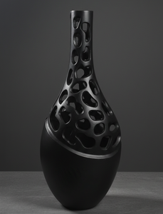 Juego de jarrones de flores modernos de aluminio fundido negro mate, diseño escultural abstracto con textura de coral hueca para decoración artística del hogar. - Product Image 3