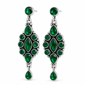 Boucles d'oreilles pendantes plaquées argent antique, pierre précieuse verte taille émeraude, bijoux bohèmes pour femmes, fournisseur en gros certifié fabricant - Product Image 1