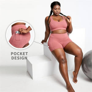 Ensemble de yoga 2 pièces premium avec soutien-gorge de sport gaufré et short taille haute respirant pour femme – Tenue de sport pour la gym - Product Image 1