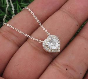 Collier Cœur Personnalisé en Argent Sterling 925 avec Zircon Cubique AAA, Sertissage Clos Vintage, Pendentif Amour Romantique, Bijou Plaqué Platine - Product Image 5