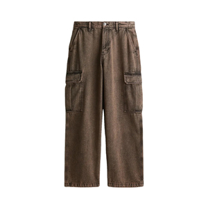 Men's Black Stonewashed Denim Cargo Pants High Waist Multiple Pockets Workwear Style Cotton <b>Canvas</b> Breathable Autumn Wear - Product Image 5