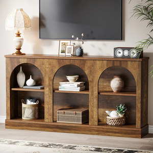 Mueble de Salón Rústico con Acabado en Teca Ámbar, con 3 Compartimentos Arqueados y 6 Estantes para Almacenamiento y Exhibición - Product Image 4
