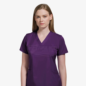 Conjunto de uniforme médico para mujer, color morado, con blusa de cuello en V y pantalones de poliéster tejido, para personal sanitario. - Product Image 1