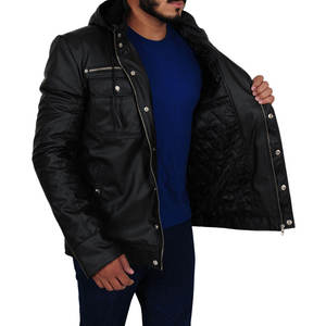 Chaqueta de Cuero Genuino Premium para Hombre, Nueva Colección 2026, Estilo Motero con Capucha de Lona para Invierno - Product Image 4