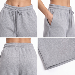 <b>Women</b> Rhinestone Printed <b>Sweat</b> <b>Shorts</b> Cotton Fleece Streetwear <b>Shorts</b> Loose Fit Mid Drawstring Waist Baggy Terry <b>Shorts</b> Ladies - Product Image 6