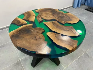 Best Selling <b>Small</b> Size Green Epoxy Resin River Round Wooden <b>Coffee</b> <b>Table</b> Top Unique Handmade <b>Table</b> Top Home Decor - Product Image 3