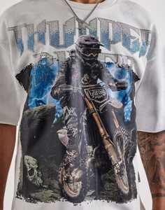 Camiseta Personalizada Estilo Vintage con Lavado Ácido, Estampado Gráfico, Corte Holgado y Recortado para Hombre - Product Image 5