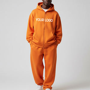 Premium Bright Orange Full Zip Hoodie And Jogger Set Heavyweight Cotton Fleece Custom Logo Tracksuit Casual Streetwear Outfit - Product Image 1
