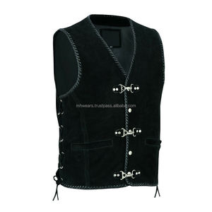 MH <b>Men's</b> <b>Black</b> Velour <b>Vest</b> With White Stitching And Snap Buttons V-Neck Casual Outerwear - Product Image 5