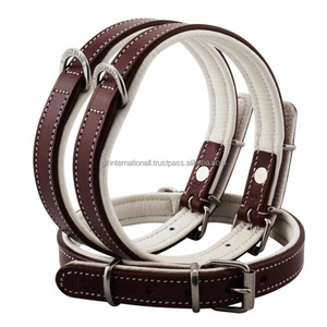 Collier de chien en cuir rembourré marron et blanc personnalisé pour chiens de taille moyenne collier mince et léger en cuir pour chien - Product Image 5