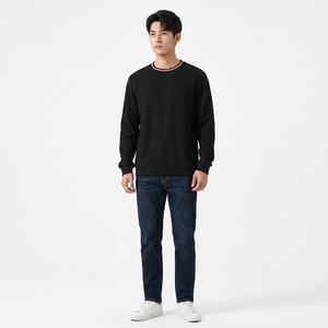Suéter de Punto Negro Sólido para Hombre, Cuello Redondo, Corte Regular, Informal, Otoño, Manga Larga - Product Image 4