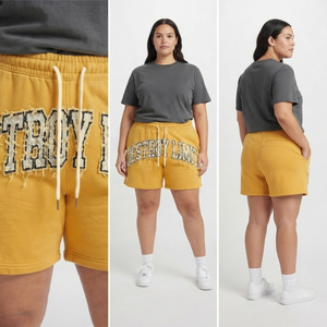 Shorts de survêtement amples en molleton 100 % coton pour femme grande taille, avec broderie effet usé et taille à cordon, décontractés pour l'hiver - Product Image 4