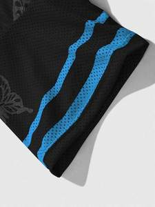 Maillot de football surdimensionné personnalisé noir et bleu en maille, imprimé papillon, streetwear unisexe, t-shirt de sport, vente en gros OEM - Product Image 2