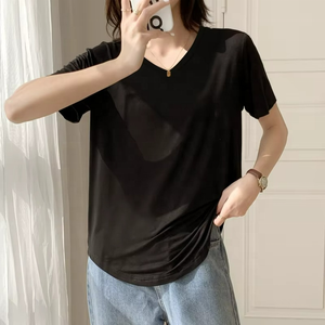 ZZH YF963 Blusas Formales para Mujer, Camisetas de Manga Corta de Algodón/Fibra de Bambú, Transpirables y Compresibles para Verano, Gran Venta - Product Image 2