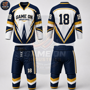 With Private Lable Sublimation Team Sportswear Breathable High Performance New Design Premium Navy Gold Ice Hockey Uniform Sets - Product Image 4
