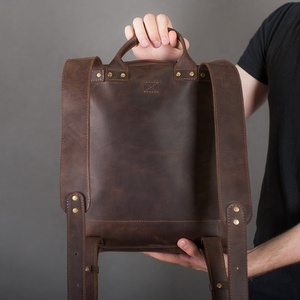 Mochila de cuero con cremallera clásica de cuero rústico, elegante mochila de cuero genuino, bolsa de viaje, bolsa de puerta para exteriores multiusos - Product Image 3